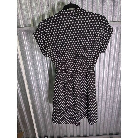 Monteau Fit & Flare Mini Dress Black w/ White Polka-dots 1950's Vibe  Women M - Picture 2 of 5